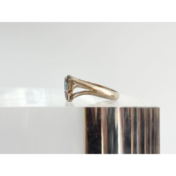 Crushed Turquoise & Coral Butterffly 925 Vintage Mexican Inspired Ring - sz 4.25 - Picture 5 of 9